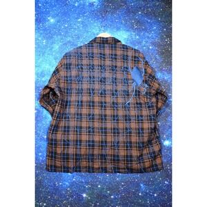 Revenge Shirt‎ Mens Medium Brown Black Blue Plaid Flannel Button Up Spider Web
